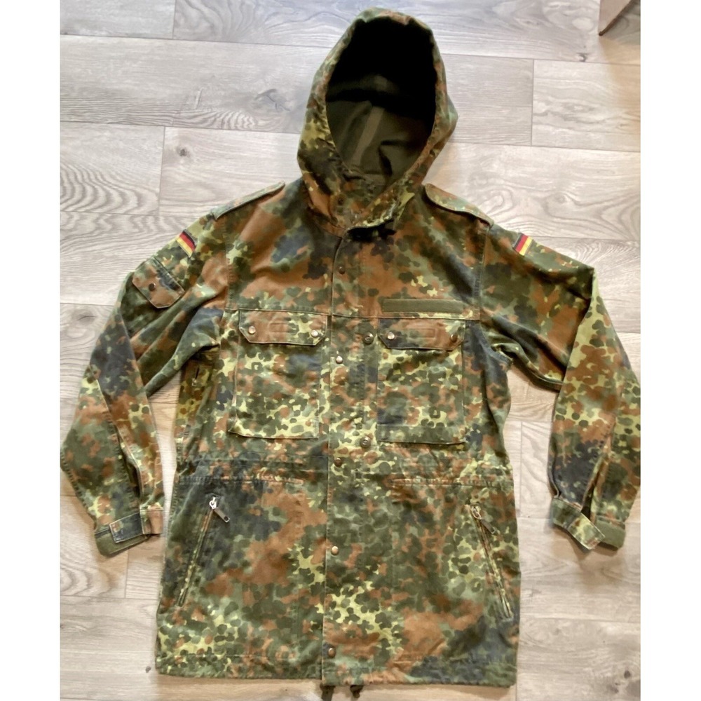 Vintage German Flecktarn Parka 90's Jacket Mens Large Camo & Hooded.